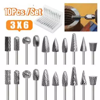 10 шт. хвостовик вольфрамовый карбид фреза вращающийся напильник резьба инструменты борфреза двойная алмазная огранка электрическая шлифовка 10PCS/ Set