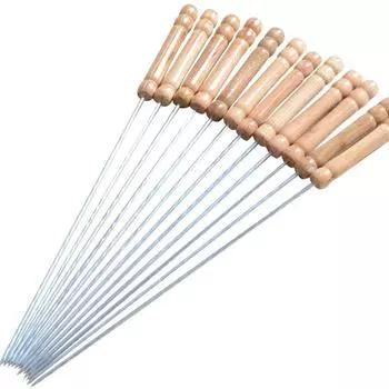 10 шт. иглы для барбекю с деревянной ручкой, шампуры из нержавеющей стали для гриля