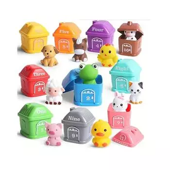 10 шт. Игрушки для сопоставления домашних животных, Игра в прятки с красочными домиками для животных, Милые фигурки животных, пронумерованные 1/10, Обучающие игрушки для счета Animal Puppet Pairing