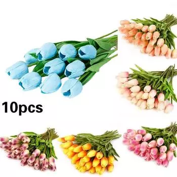 10 шт., имитация тюльпана, тюльпан, роза, искусственный цветок из латекса, настоящий сенсорный свадебный букет, домашний декор, свадебное украшение белый
