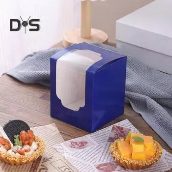 10 шт. индивидуальных коробок для кексов со вставками, штабелируемые держатели для кексов, пищевые контейнеры для кексов с окном для легкой транспортировки и презентации синий