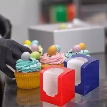 10 шт. индивидуальных коробок для кексов со вставками, штабелируемые держатели для кексов, пищевые контейнеры для кексов с окном для легкой транспортировки и презентации синий