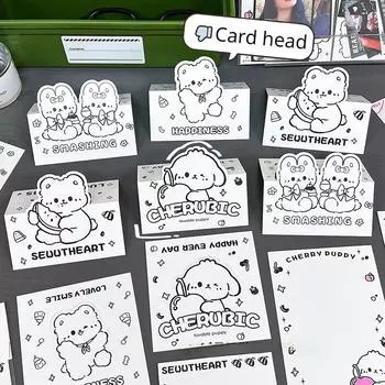10 шт., Ins, милый мультфильм, черные линии, щенок, медведь, карта, голова карты, задняя часть Kawaii Kpop Star, 3 дюйма, маленькая фотокарточка, сделай сам, упаковочный материал