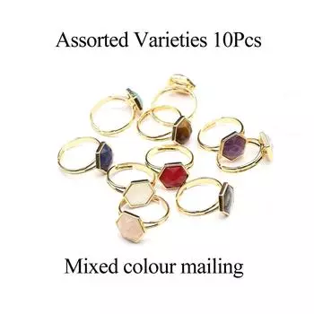 10 шт., Исцеляющий Рейки Натуральный Камень Кристалл Открытое Кольцо, Бохо Ручной Работы Шестигранные Регулируемые Кольца для Женщин Мужчин Повседневная Носка Ювелирные Изделия, Праздничные Подарки 10Pcs/1212mm
