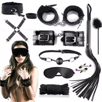 10 шт. искусственная кожа слепые руки ноги манжеты кнут веревка ошейник секс БДСМ бондаж набор