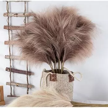 10 шт., искусственная пампасная трава, 29 дюймов/75 см, шелковая пампасная трава, искусственные цветы, свадебные украшения, пушистая тростниковая трава, домашний декор в стиле бохо, имитация растений серый