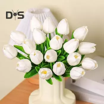 10 шт., искусственная ветка тюльпана со стеблем, реалистичная многоразовая домашняя свадебная вечеринка, искусственный цветок, цветочное весеннее украшение, реквизит для фотосессии молочный белый
