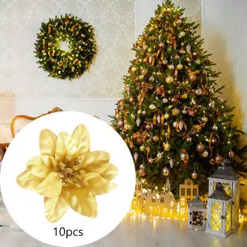10 шт. искусственные цветочные головки блестящие рождественские цветы венок украшение для домашних венков золотой