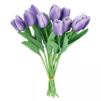 10 шт. Искусственные цветы тюльпана Цветы высокой симуляции Декор для гостиной Обеденного стола Фиолетовый
