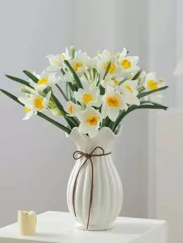 10 шт. искусственные нарциссы, букеты из шелковых искусственных цветов для дома, вечеринки, офиса, сада, в помещении и на открытом воздухе, свадебный декор, цветочные композиции «сделай сам» жёлтый