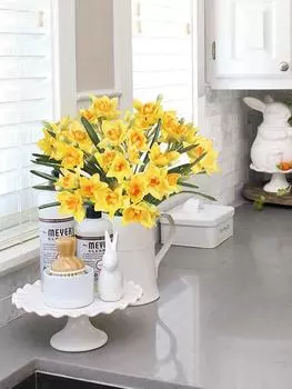 10 шт. искусственные нарциссы букеты шелковые искусственные цветы для дома, сада, офиса, вечеринки в помещении и на открытом воздухе, балкон, свадьба, DIY цветочный декор жёлтый