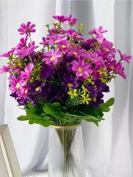 10 шт. искусственных цветов полевые цветы маргаритки устойчивые к ультрафиолетовому излучению шелковые искусственные цветы маргаритки букетные композиции искусственные растения для цветочного домашнего декора светло-синий/темно-синий