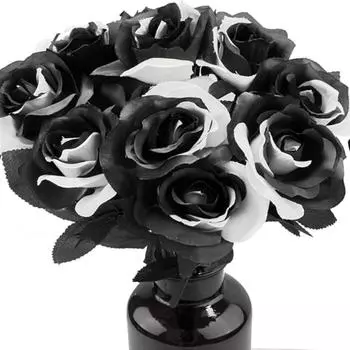 10 шт. искусственных цветов со стеблями, черные розы, искусственные шелковые цветы, свадебный готический букет, реалистичная цветущая флора для украшения домашнего офиса чёрный