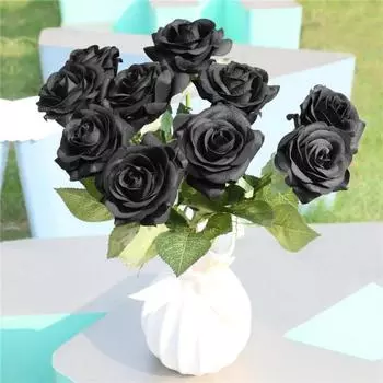 10 шт. искусственных латексных роз Real Touch, искусственные розы, свадебный букет для украшения дома, искусственные цветы, черные розы 10pcs чёрный