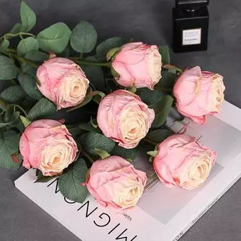 10 шт. искусственных роз, искусственные розы, сушеные розы, длинный стебель для свадебного букета своими руками, домашнего декора, шелковые розы светло-розовый