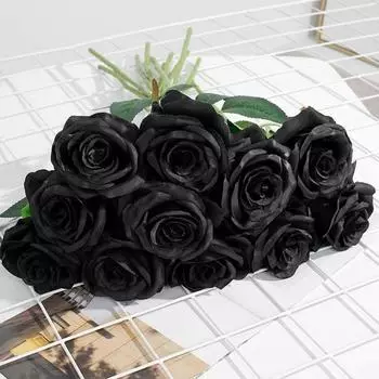 10 шт. искусственных роз из искусственного латекса Real Touch Rose Flower свадебный букет для украшения дома искусственные цветы черные розы 10pcs чёрный