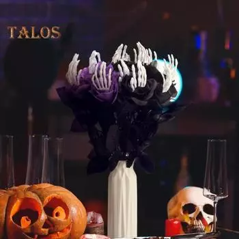 10 шт. искусственных роз на Хэллоуин с изображением скелета в виде руки, готический искусственный шелковый цветок, праздничный центральный элемент для домашнего офиса, стола, украшение в виде искусственной цветочной ветки 10 pcs чёрный