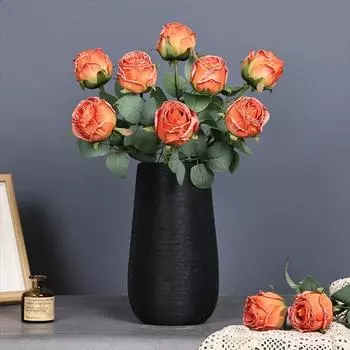10 шт. искусственных роз с длинным стеблем, искусственные розы, сушеные розы для свадебного букета, домашнего декора, шелковые розы светло-розовый