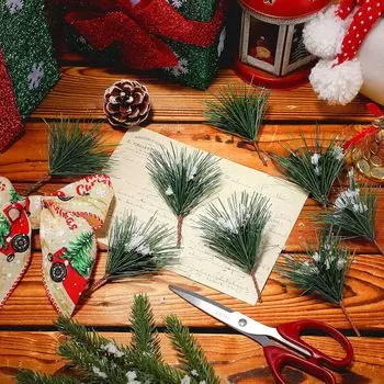 10 шт. искусственных сосновых веток, зеленые сосновые иголки, маленькие сосновые веточки, стебли, спички для рождественских цветочных композиций, венков, праздничного декора