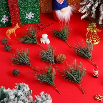 10 шт. искусственных сосновых веток, зеленые сосновые иголки, маленькие сосновые веточки, стебли, спички для рождественских цветочных композиций, венков, праздничного декора