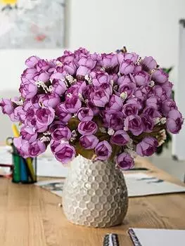 10 шт. искусственный бутон розы, мини-маленький бутон розы, 15 головок/пучок, шелковые искусственные цветы для DIY, свадьбы, дома, рождественского декора для крыльца, цветочный реквизит для фотосъемки коричневый