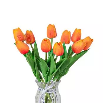 10 шт. искусственный цветок цветок со стеблем реалистичный свадебный домашний офис стол центральный элемент искусственная ветка тюльпана искусственная цветочная композиция оранжевый