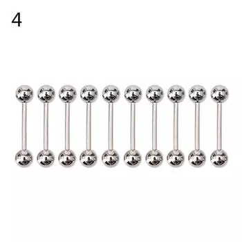 10 шт. изысканные кольца со штангой, стержни для пирсинга, подарок, шарик из нержавеющей стали, язык, пупок, соска 1.2*10*4 серебряный