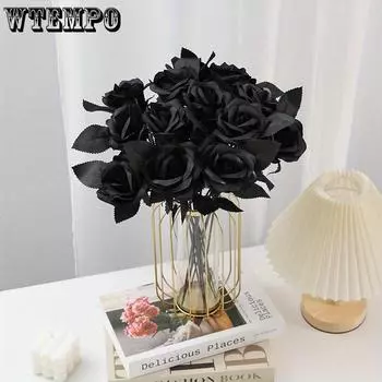 10 шт. Элегантные черные розы искусственные цветы для вечеринок, свадеб и домашнего декора - реалистичный вид и долговечная красота 10pcs чёрный