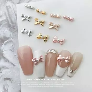 10 шт. Kawaii 3D бело-розовая балетная лента с бантом и бантом для девочек, сплав жемчуга, дизайн ногтей «сделай сам», аксессуары для ногтей, украшения, подвески 10pcs золотой