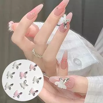 10 шт. Kawaii Butterfly Цирконий Кристаллы Стразы Ювелирные Изделия Детали для Нейл-Арта Украшения Аксессуары Для Ногтей Подвески Принадлежности розовый