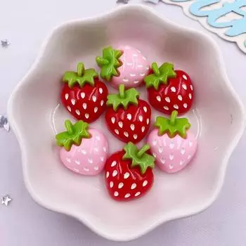 10 шт., кавайная красочная смола, мультяшная клубника, плоская задняя часть, каменный декор, скрапбукинг, сделай сам, фигурка с бантом, аксессуары для изготовления ювелирных изделий