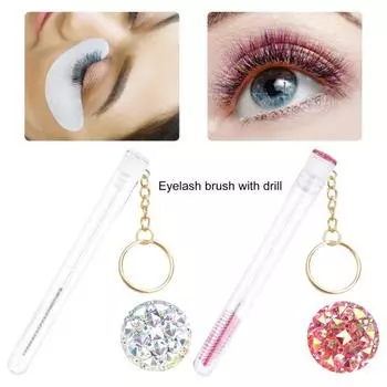 10 шт., кисть для ресниц, сменный дизайн, стержень из искусственного хрусталя, прививка ресниц, портативная трубка, кисть для ресниц с золотым брелоком, поставка для поездки розы красного