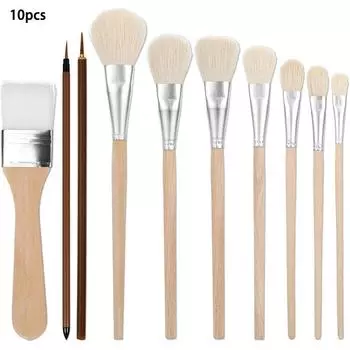 10 шт. кистей для акриловой живописи, кисти из козьей шерсти для масляной живописи, акриловая кисть для смешивания с деревянной ручкой для акварели, лица, боди-арта, керамики 10pcs
