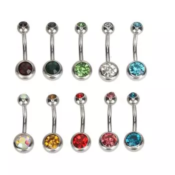 10 шт. Кольца для пупка, цветные стразы, нержавеющая сталь, изогнутая штанга для пупка, пирсинг