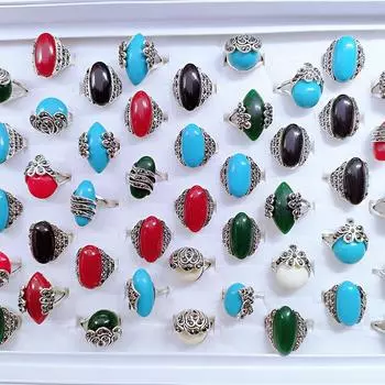 10 шт., кольцо в стиле ретро с преувеличенным камнем для мужчин и женщин, кольцо из сплава