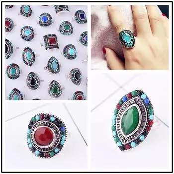 10 шт., кольцо в винтажном стиле с бирюзой, кольцо на указательный палец с преувеличенной атмосферой