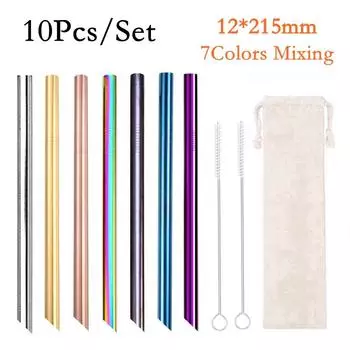 10 шт./компл. 12 мм разноцветные многоразовые питьевые соломинки металлические соломинки из нержавеющей стали 304 острые соломинки для чая с пузырьками барный аксессуар для вечеринки