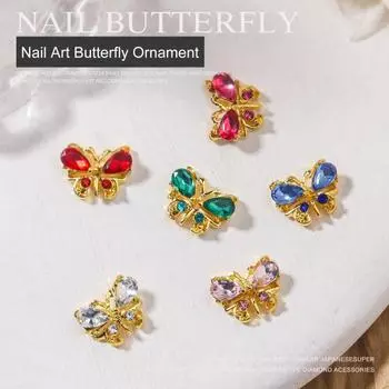 10 шт./компл., 3D-подвески для ногтей из золотого сплава, роскошные милые, сделай сам, металлические стразы, инкрустация, бабочки, украшение для ногтей, салон, домашнее использование чистый