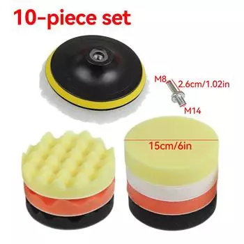 10 шт./компл. 5/6-дюймовый полировальный диск для автомобиля, самоклеящаяся полировка, восковая губка, шерстяная полировальная накладка для полировки автомобиля, адаптер для дрели