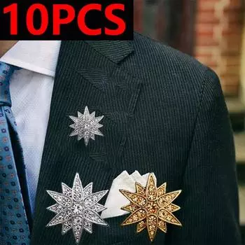 10 шт./компл. брошь со звездой, модные роскошные мужские пуговицы с лацканами, костюм, значок корсажа, воротник рубашки, циркониевые броши, аксессуары для одежды, ювелирные изделия, подарки 10pcs золотой