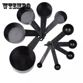 10 шт./компл. черная пластиковая мерная ложка с чешуей, мерный ковш со шкалой, инструменты для выпечки, кухонные гаджеты чёрный