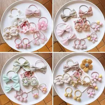 10 шт./компл., детская веревка для волос, мультяшные цветочные кружевные банты, детские резинки, милая принцесса, эластичные детские аксессуары для волос для маленьких девочек