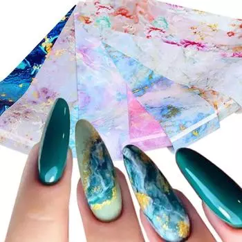 10 шт./компл. фольга для ногтей с цветочным кружевом, леопардовым мрамором, наклейки для переноса ногтей, наклейки, звездное небо, бумага, украшение для дизайна ногтей 9136