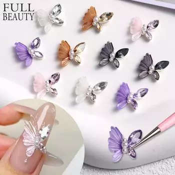 10 шт./компл. французская бабочка с бриллиантами для дизайна ногтей DIY каменные украшения красочные блестки DIY дизайн ногтей из металла Mix Color