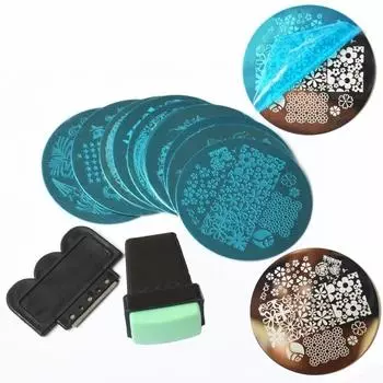 10 шт./компл., инструмент для макияжа ногтей, лак для ногтей, трафарет для штамповки, шаблон для печати, 1 шт., штамп 1 шт.