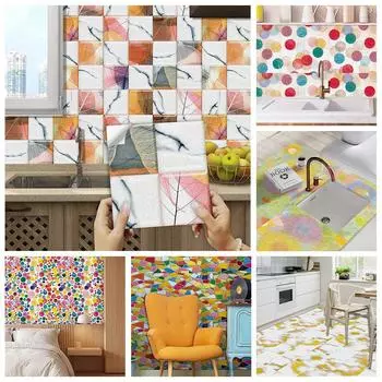 10 шт./компл. керамическая плитка из ПВХ с имитацией мрамора для предотвращения пятен Восстановленная самоклеящаяся бумага для украшения дома Декоративные пленки Наклейки на стены 10cm10cm10pcs