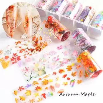 10 шт./компл., кленовая наклейка для ногтей с 3D-эффектом, красочные осенние листья, фольга для ногтей, красочные наклейки