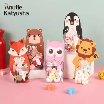 10 шт./компл., креативная поздравительная открытка с животными, сумка для конфет, сумка для выпечки с изображением лесных животных, детская упаковка для конфет, ювелирных изделий