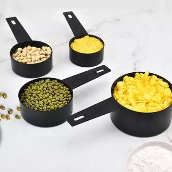 10 шт./компл. мерная ложка с двойной шкалой и отверстием для подвешивания, длинная ручка, полипропиленовые инструменты для выпечки тортов, разные размеры, мерный стакан, кухонные принадлежности чёрный