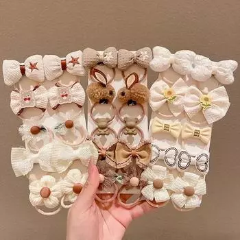 10 шт./компл. Милая резинка для волос с героями мультфильмов для детей бежевого кофейного цвета, милый бант для волос в виде медведя для девочек-малышей, аксессуары для волос